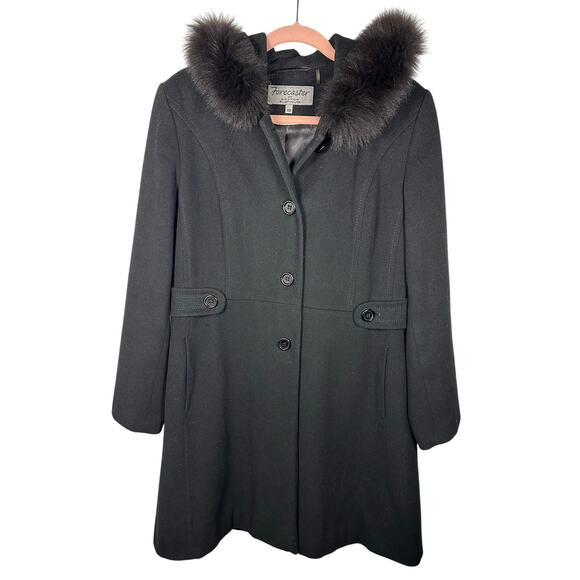 Forecaster Of Boston Platinum Black Fox Fur Collar Wool Walker Coat Women's 10 - Picture 1 of 9